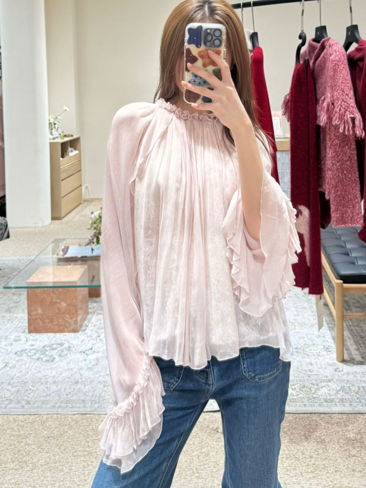 Collectible Collection - Atasan longgar berenda dengan aksen ruffle,