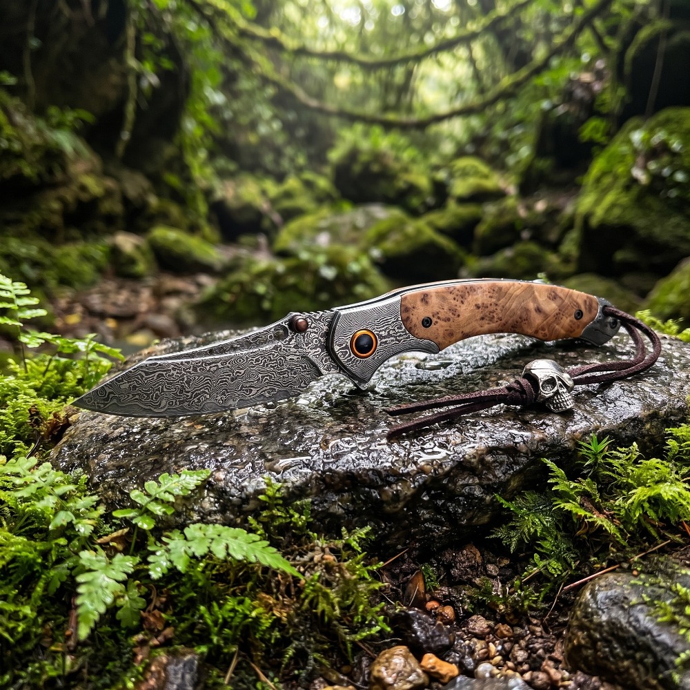 Vintage Collectible Knives - Pisau Lipat Motif Damaskus Kekerasan Tinggi
