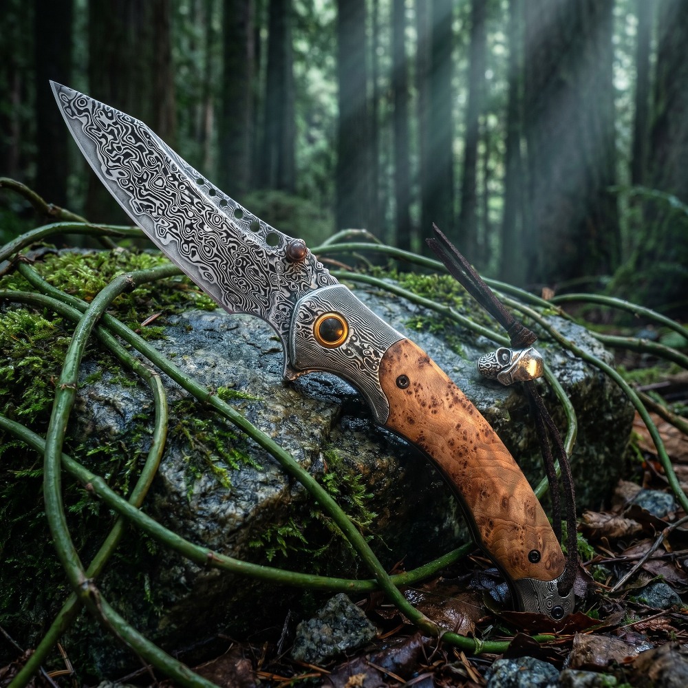 Vintage Collectible Knives - Pisau Lipat Motif Damaskus Kekerasan Tinggi