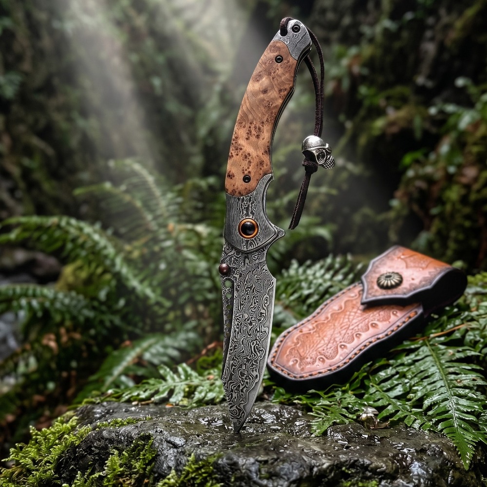 Pisau Lipat Motif Damaskus Kek - Vintage Collectible Knives ulasan dan harga