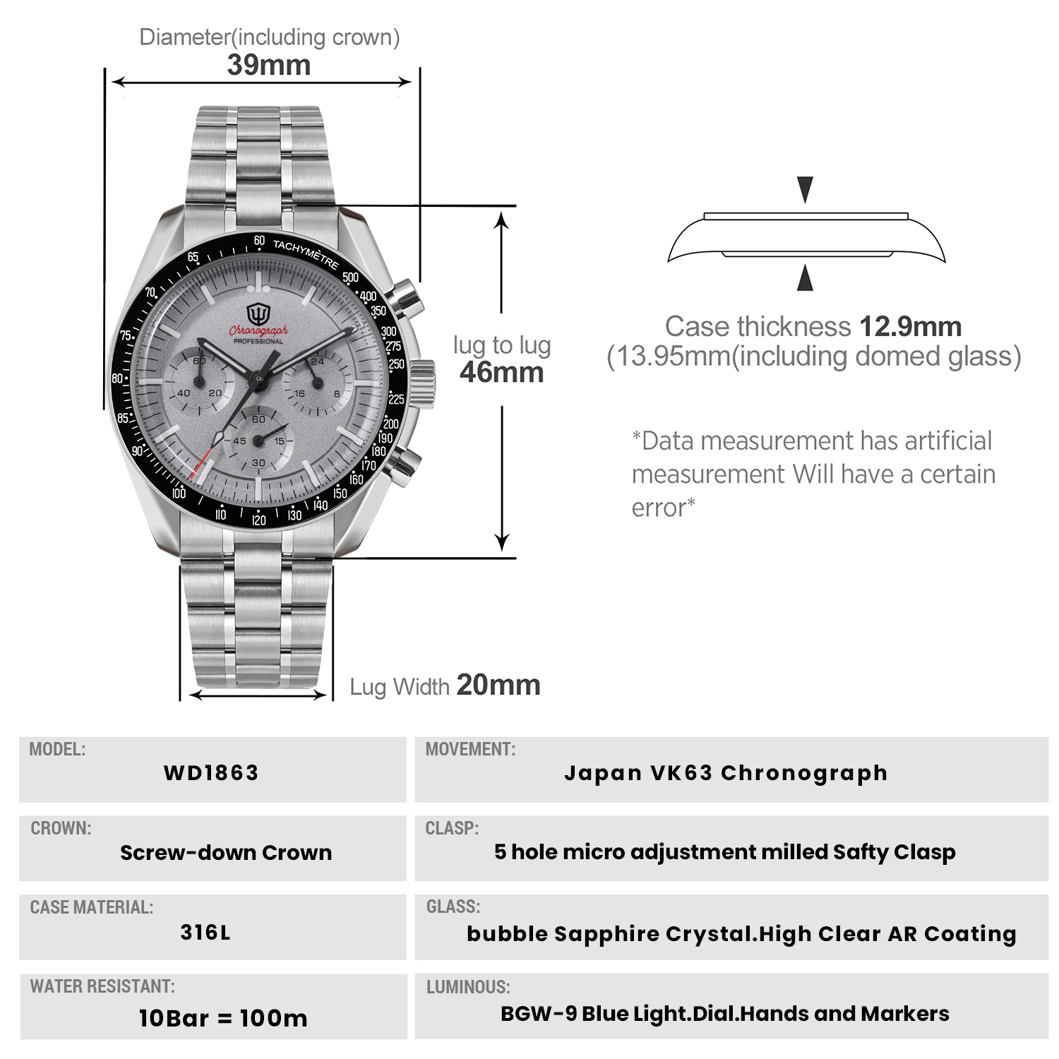 Watchdives WD1863 39mmJam Tang - Vintage Watch Crystal ulasan dan harga