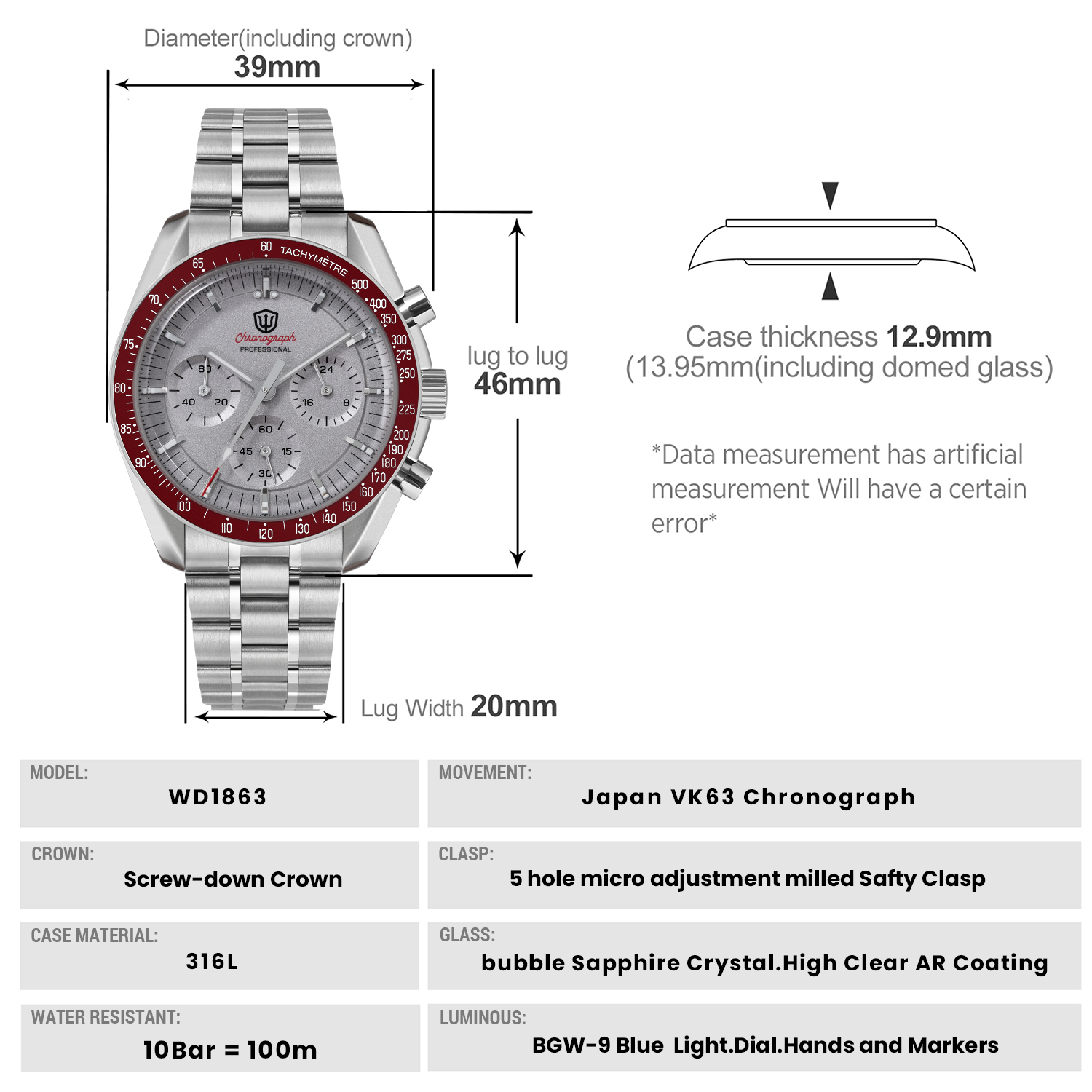 Watchdives WD1863 39mmJam Tang - Vintage Watch Crystal ulasan dan harga