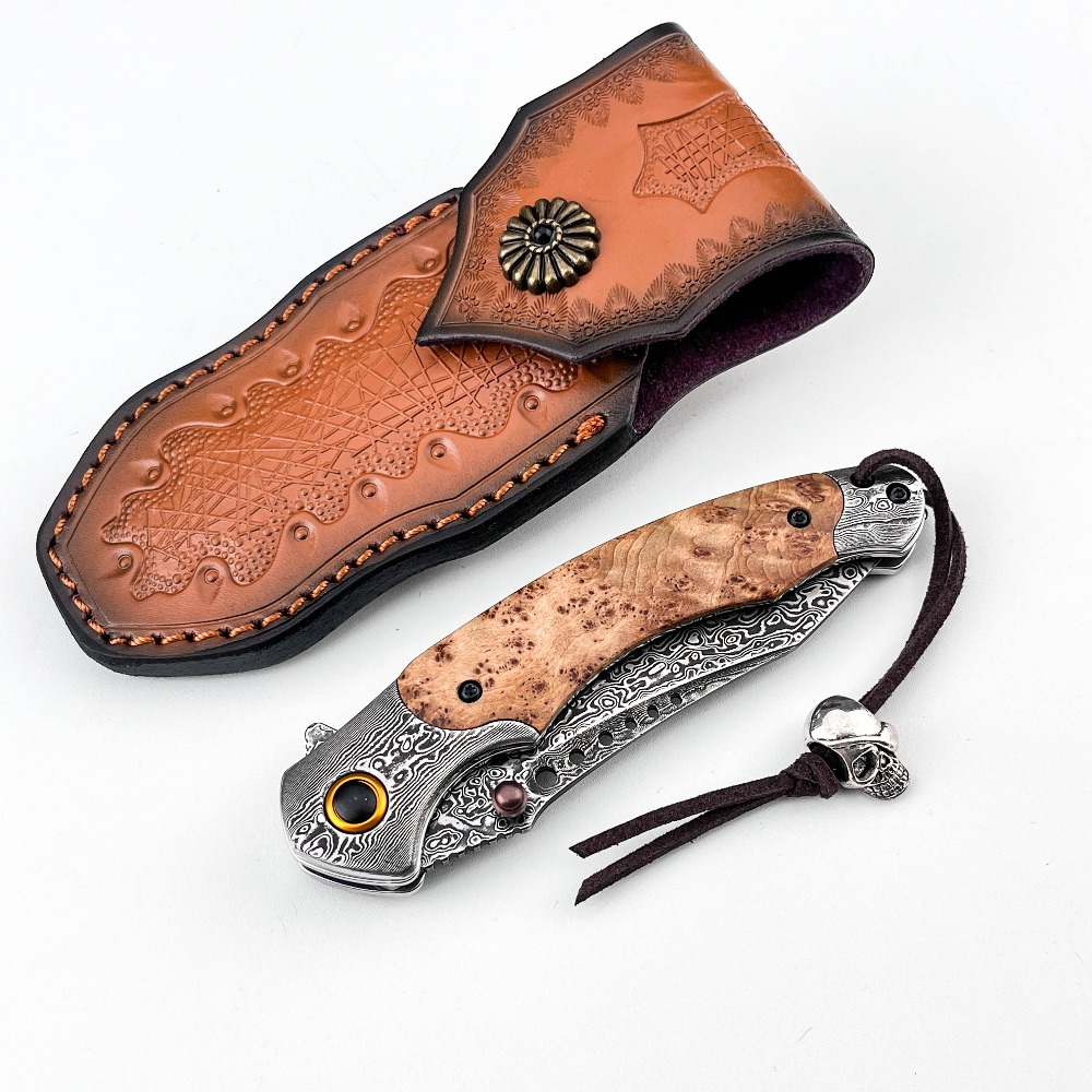 Pisau Lipat Motif Damaskus Kek - Vintage Collectible Knives ulasan dan harga