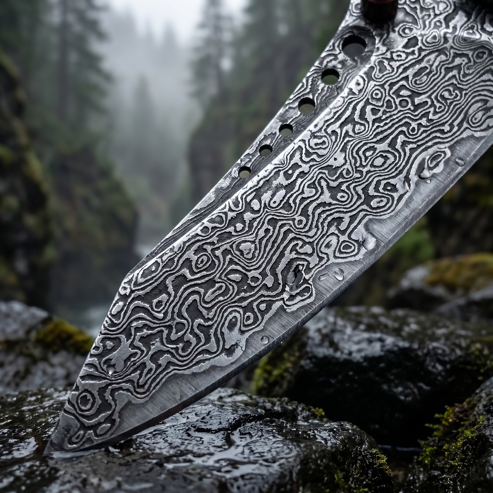 Pisau Lipat Motif Damaskus Kek - Vintage Collectible Knives ulasan dan harga